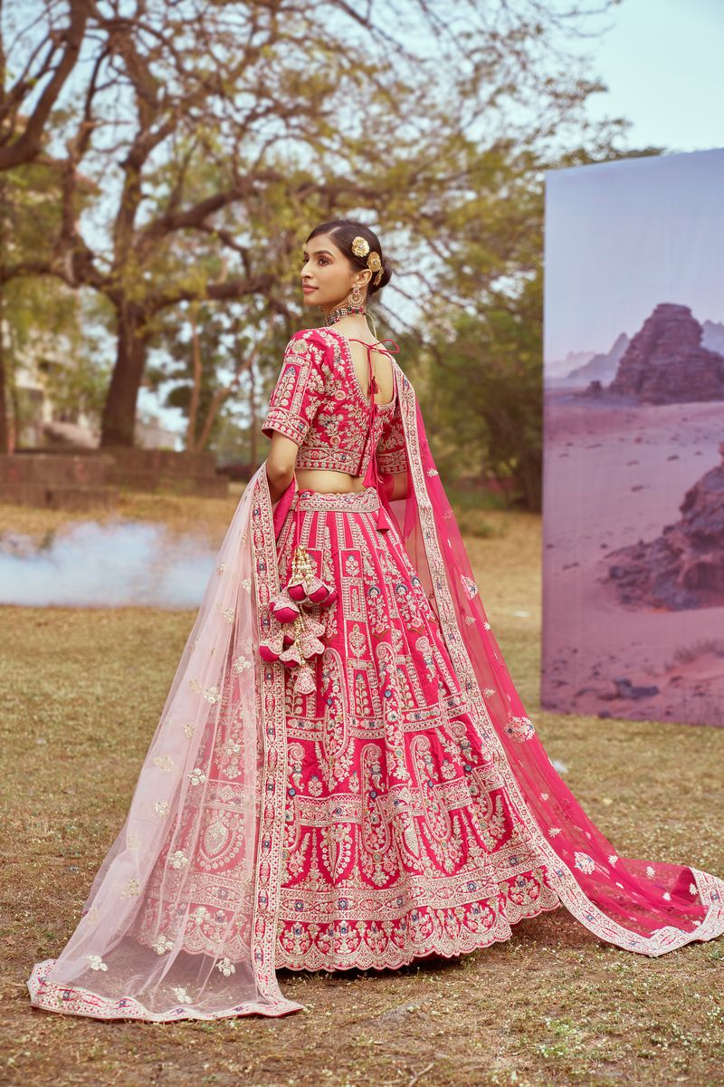 Pink Pure silk Moti, Sequins embroidery Semi-Stitched Bridel Lehenga choli & Dupatta