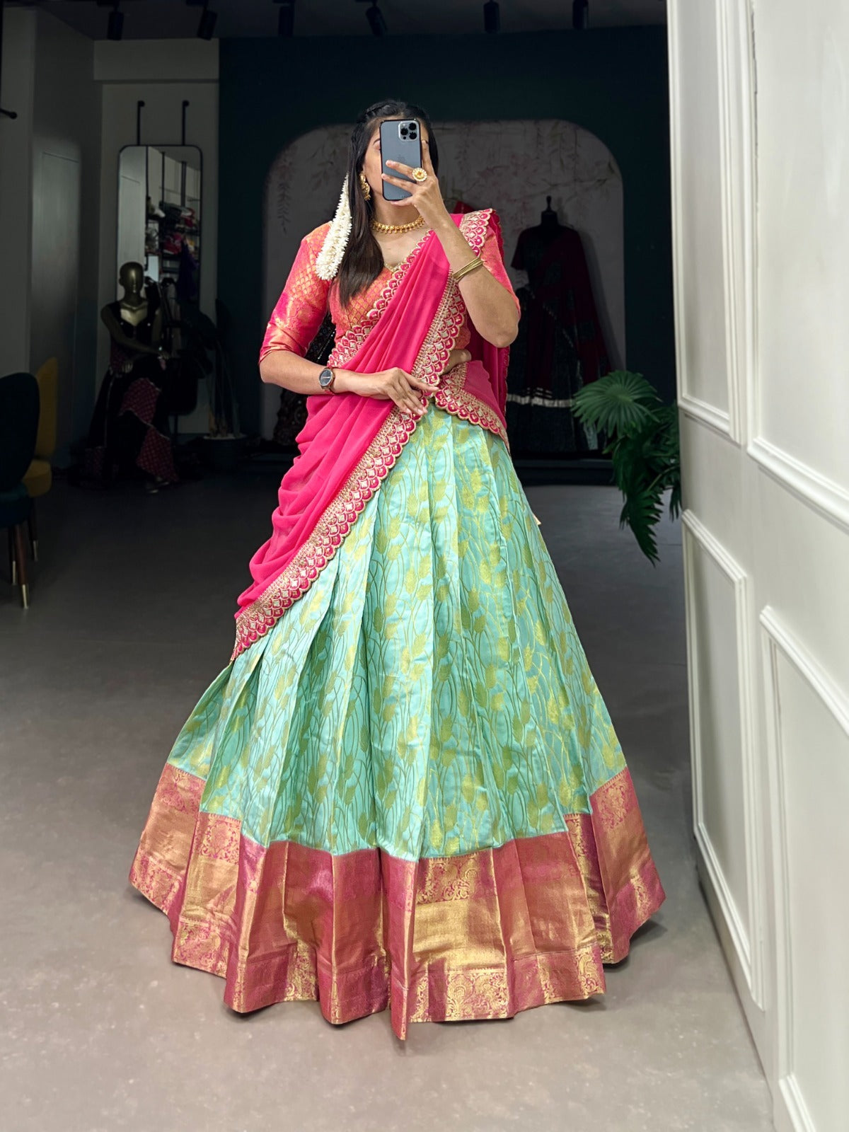 Beautiful Lehenga Yellow red hotsell Green Lehenga Stitched Lehenga Silk Jacquard Lehenga Work Zari Weaving Work Trditional Lehenga choli