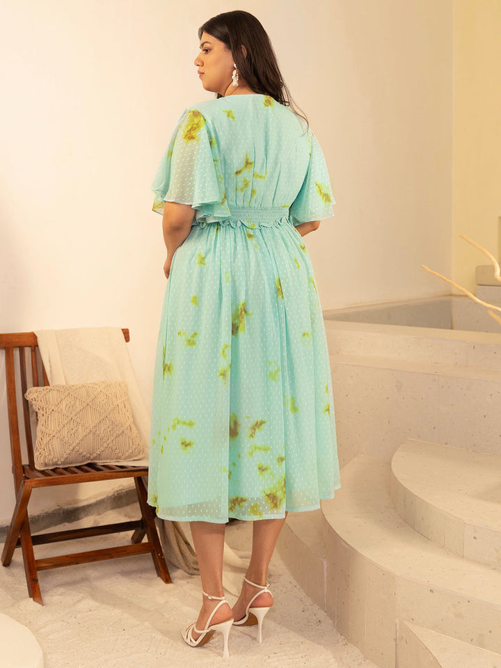 Sea Green Dobby Georgette Tie & dye Fit & Flare Dress  - By Janasya