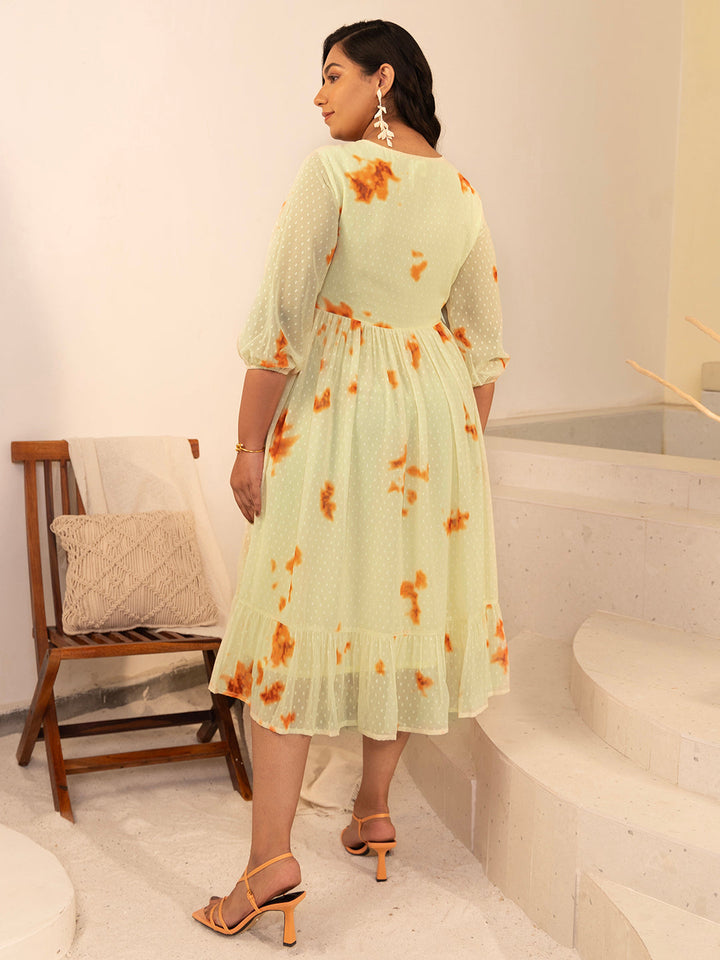 Yellow Dobby Georgette Tie & Dye Fit & Flare Dress  - By Janasya