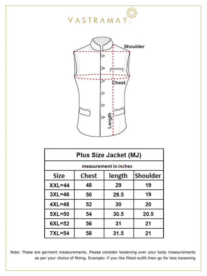 VASTRAMAY Men's Plus Size Chiku Brown Cotton Blend Nehru Jacket