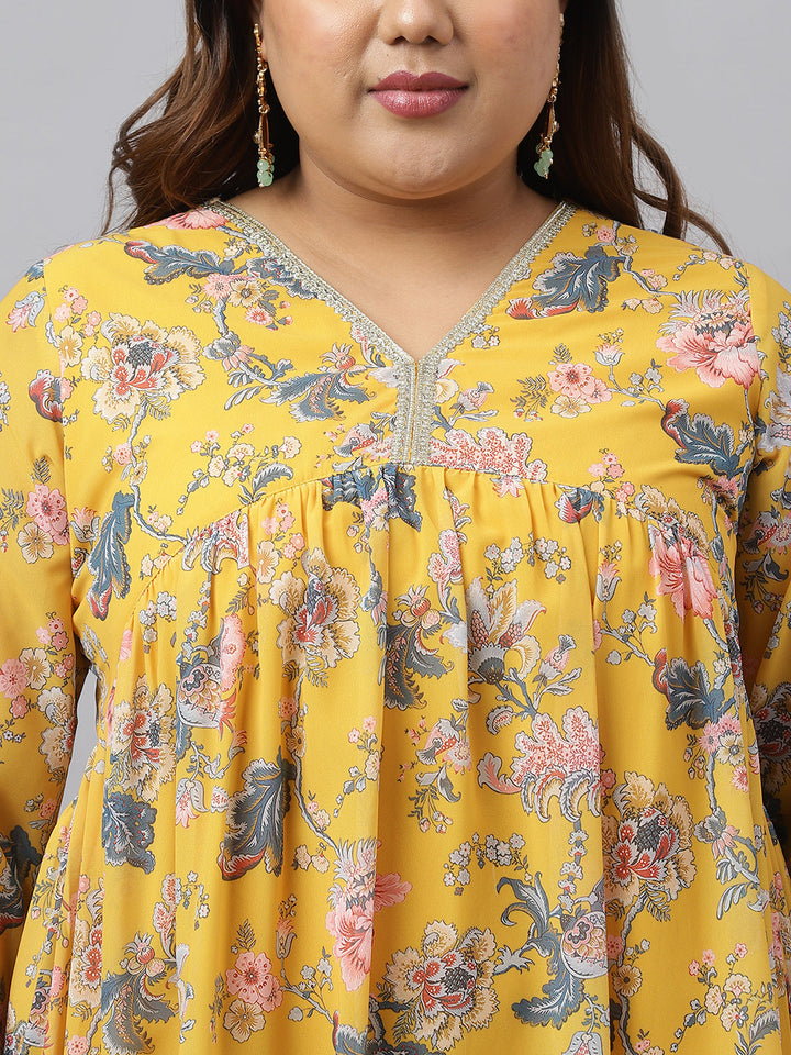 Women Plus Size Yellow Georgette Kurta Sharara Set  - By Janasya