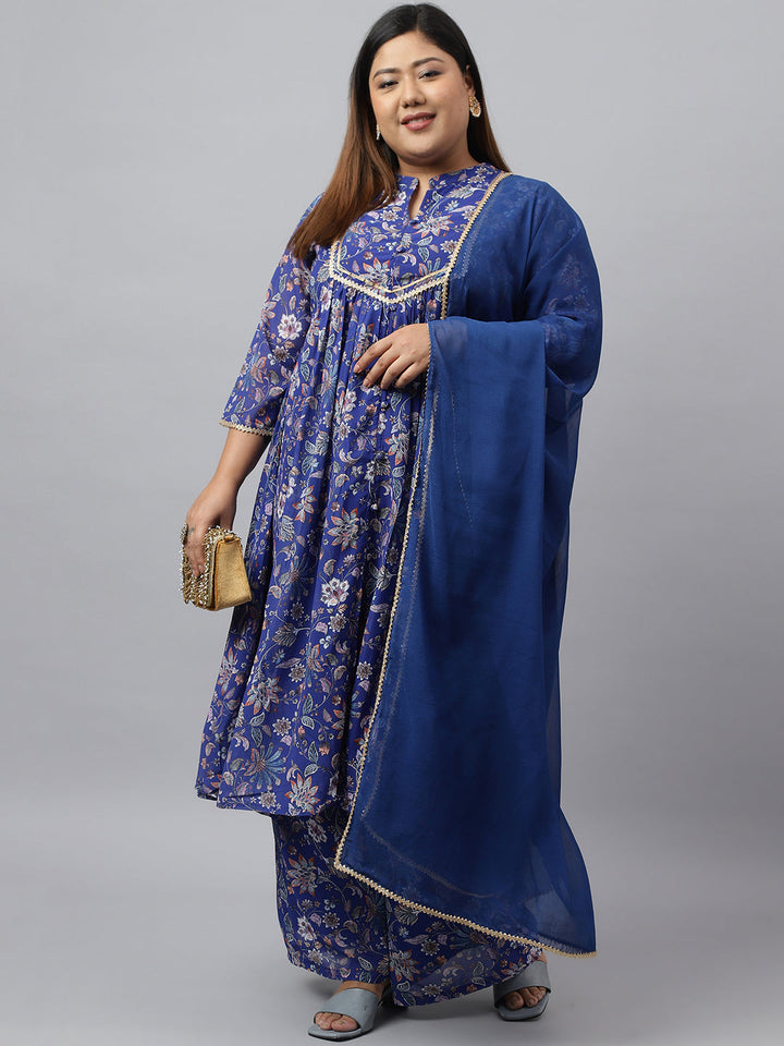 Plus Size Blue Georgette Kurta Palazzo Set Online  - By Janasya