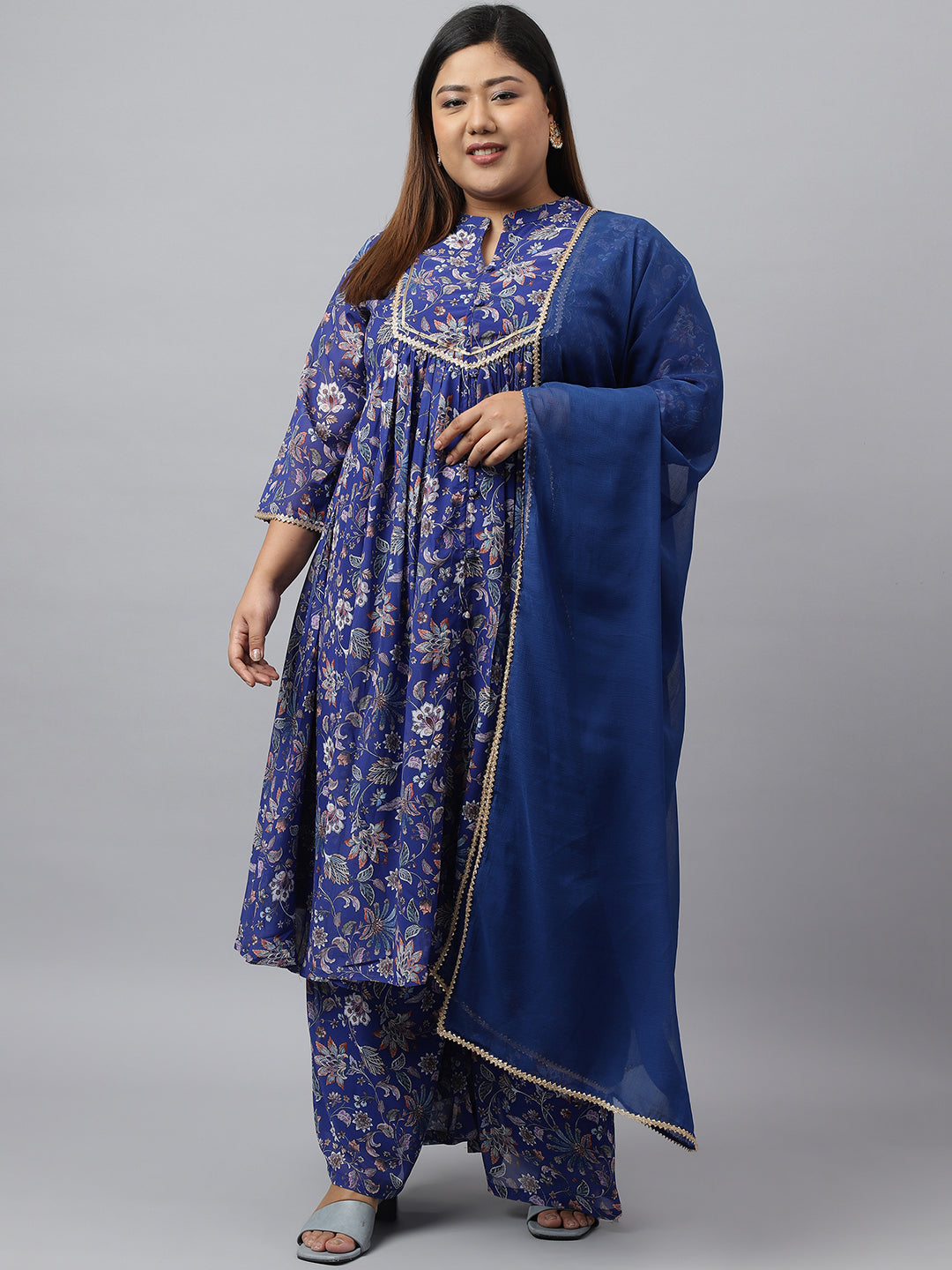 Plus Size Blue Georgette Kurta Palazzo Set Online  - By Janasya