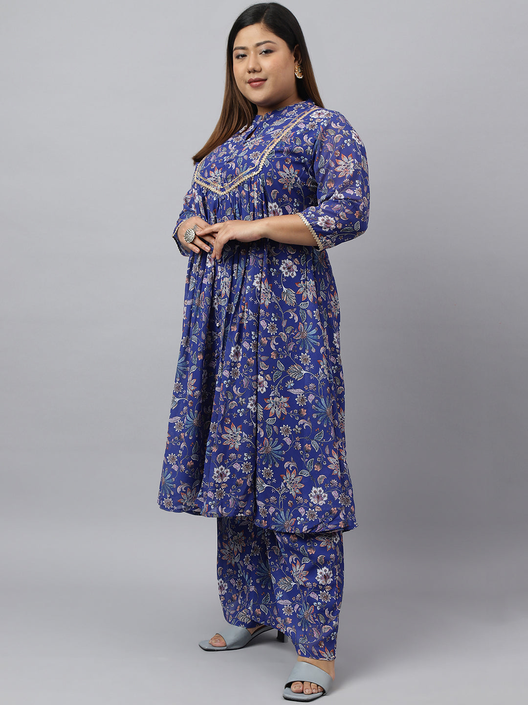 Plus Size Blue Georgette Kurta Palazzo Set Online  - By Janasya