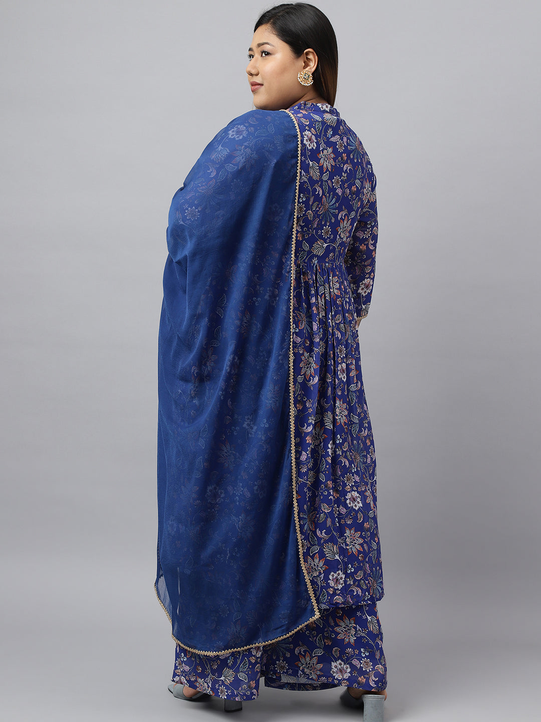 Plus Size Blue Georgette Kurta Palazzo Set Online  - By Janasya