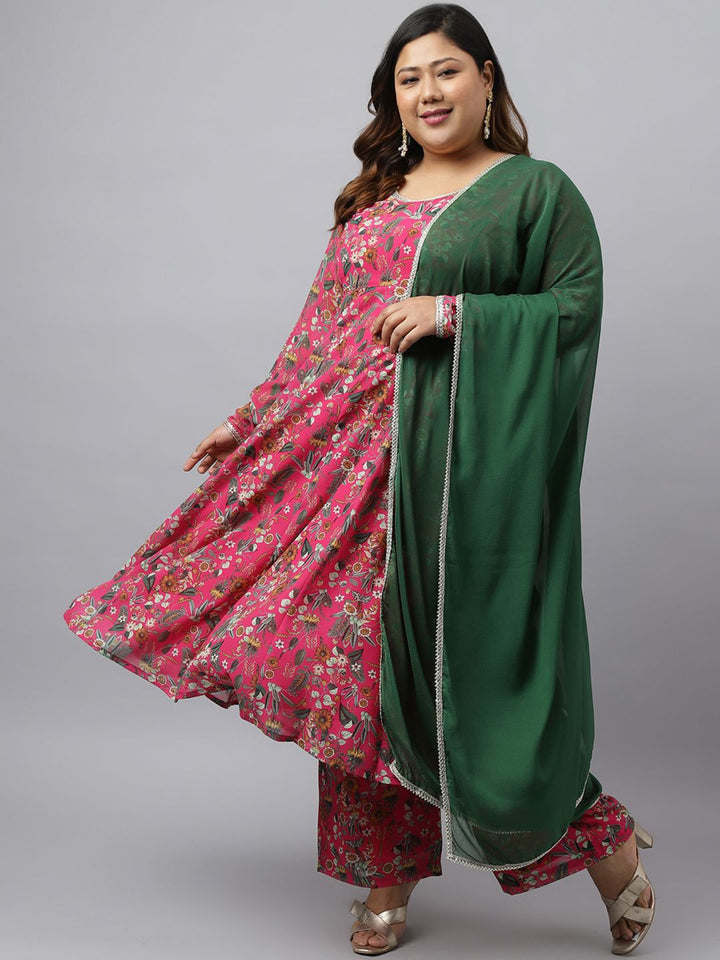 Online Pink Kurta Palazzo Set For Plus Size  - By Janasya