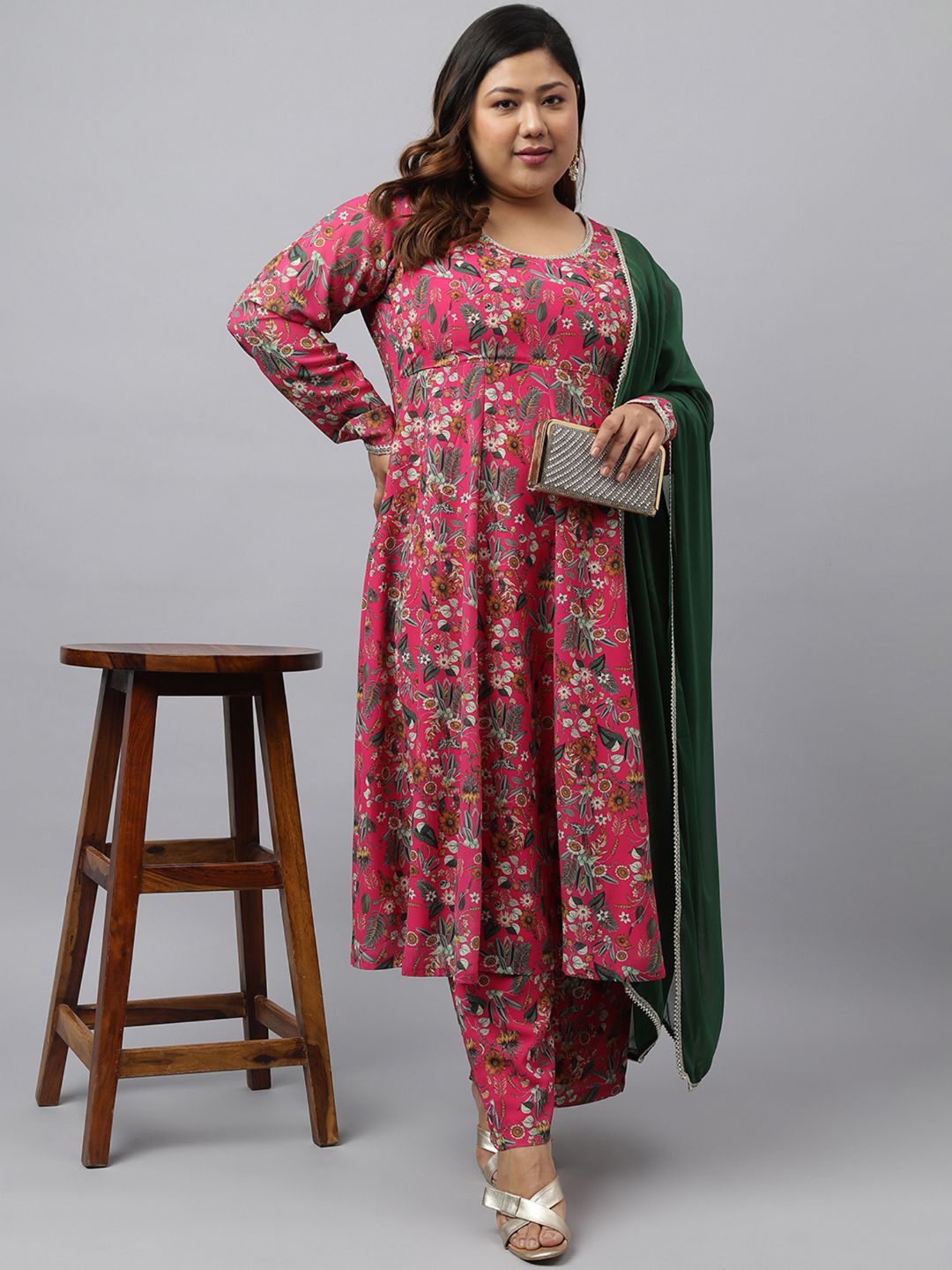 Online Pink Kurta Palazzo Set For Plus Size  - By Janasya