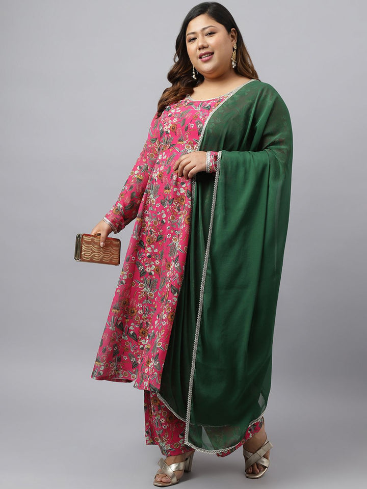 Online Pink Kurta Palazzo Set For Plus Size  - By Janasya