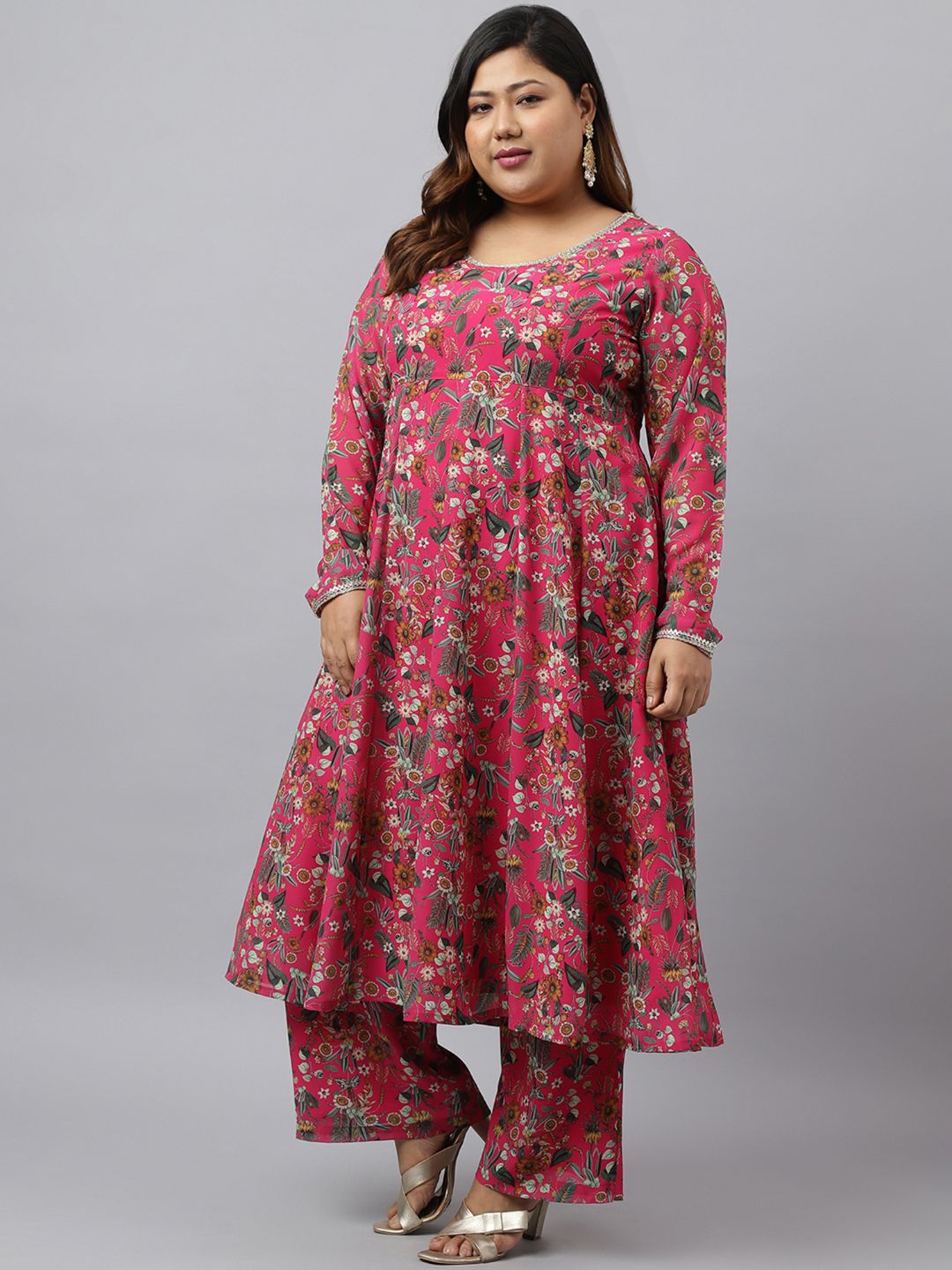 Online Pink Kurta Palazzo Set For Plus Size  - By Janasya