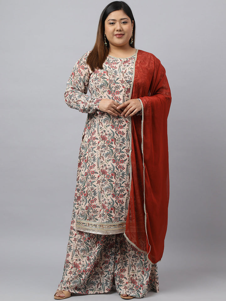 Pleasant Beige Palazzo Set For Plus Size Women  - By Janasya