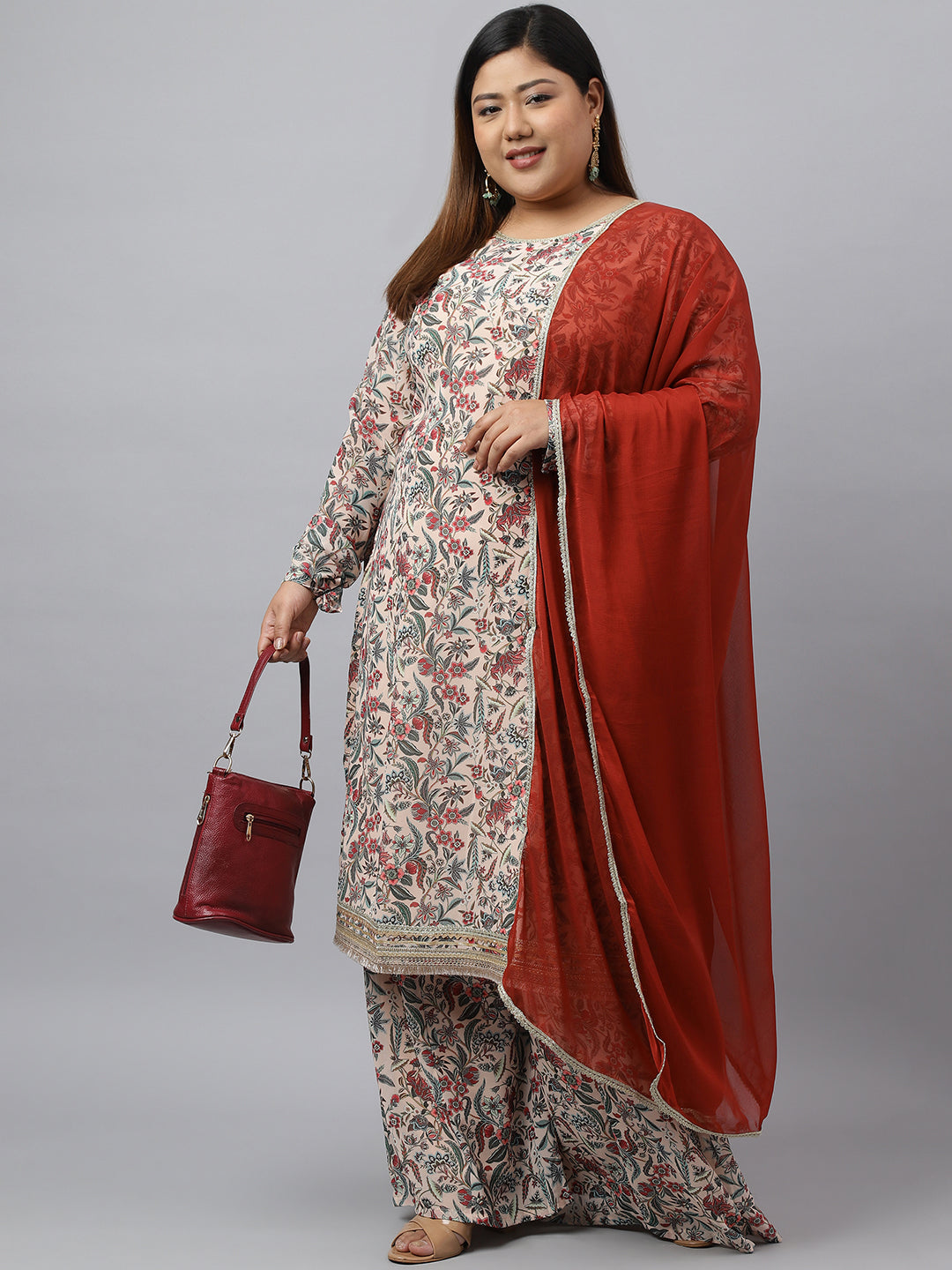 Pleasant Beige Palazzo Set For Plus Size Women  - By Janasya