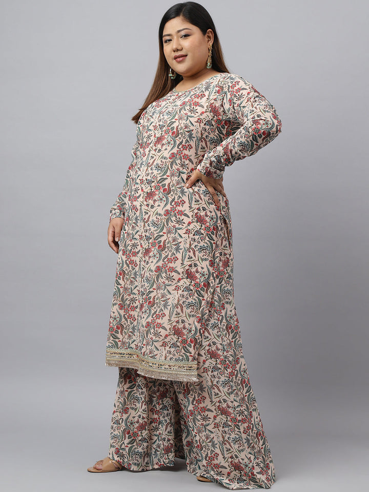 Pleasant Beige Palazzo Set For Plus Size Women  - By Janasya