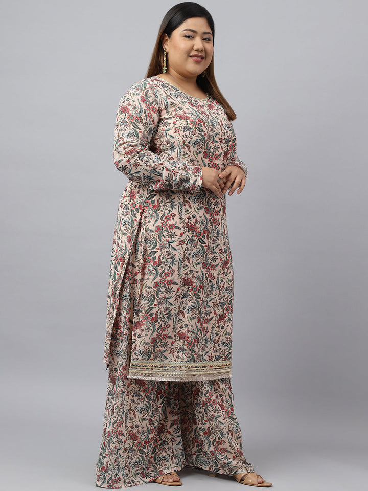 Pleasant Beige Palazzo Set For Plus Size Women  - By Janasya