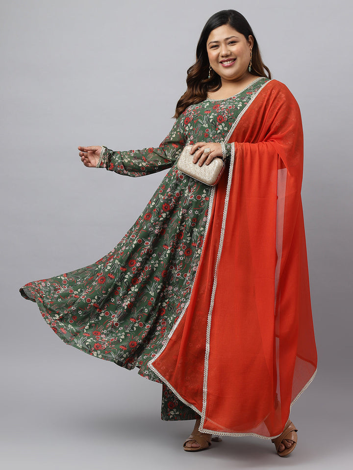 Women Plus Size Green Kurta Palazzo Set  - By Janasya