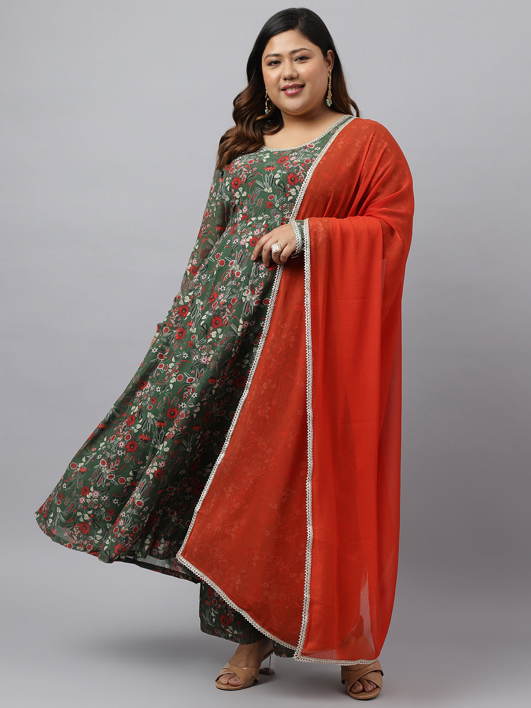 Women Plus Size Green Kurta Palazzo Set  - By Janasya