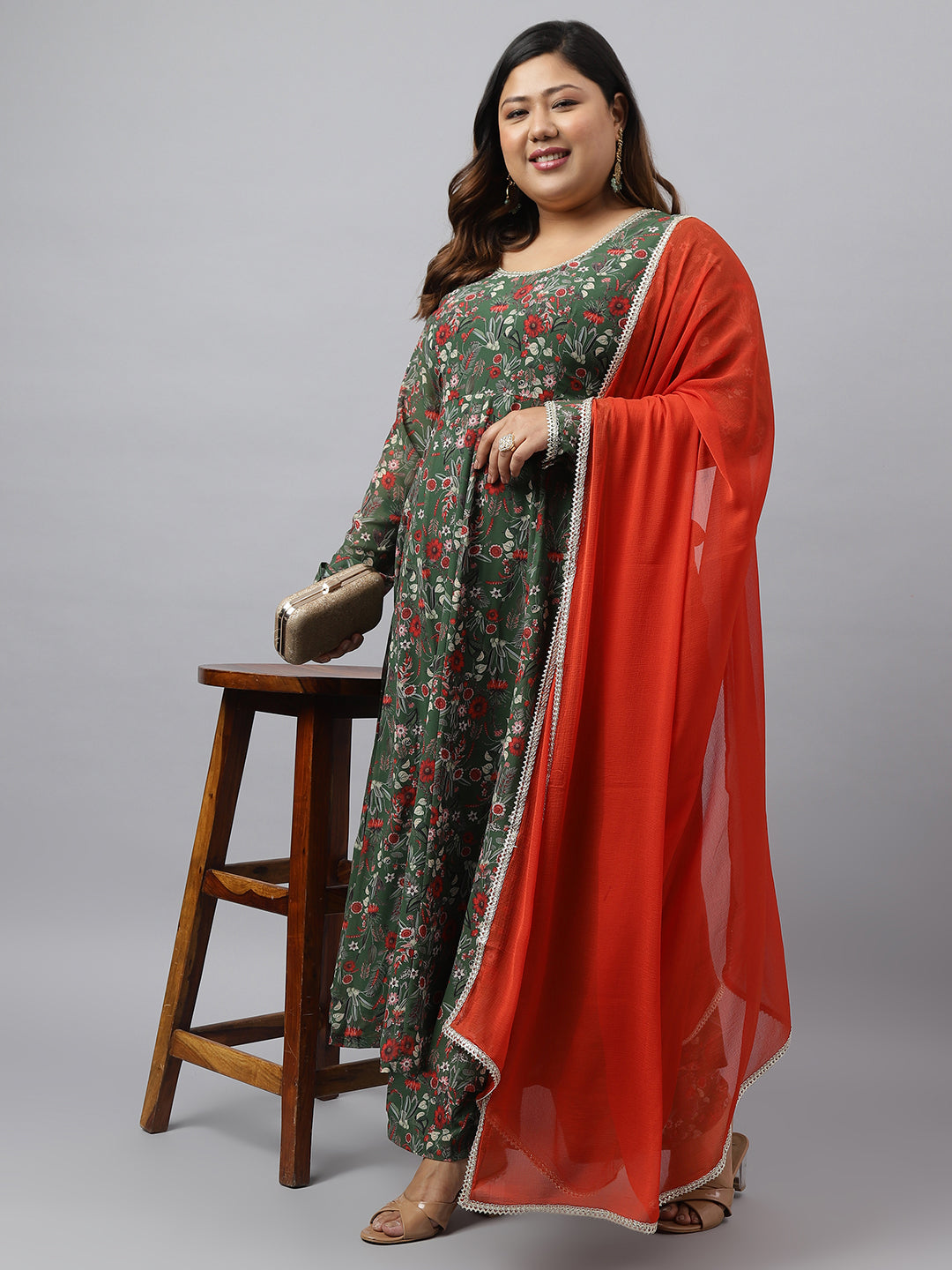 Women Plus Size Green Kurta Palazzo Set  - By Janasya