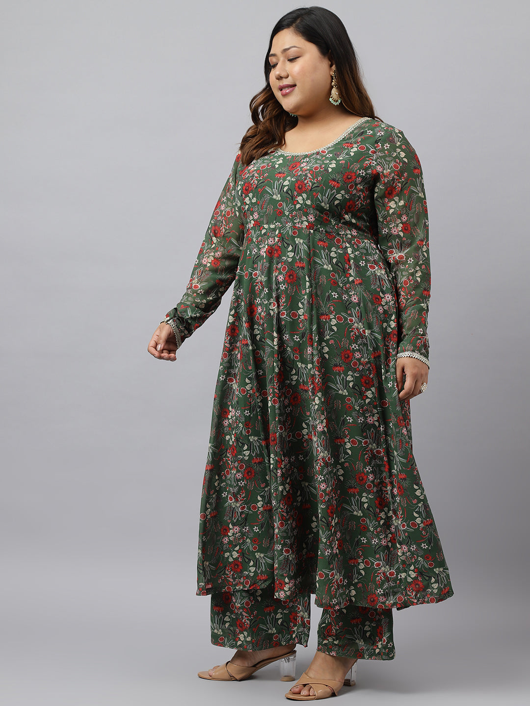 Women Plus Size Green Kurta Palazzo Set  - By Janasya