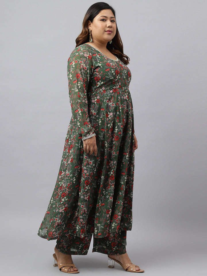 Women Plus Size Green Kurta Palazzo Set  - By Janasya