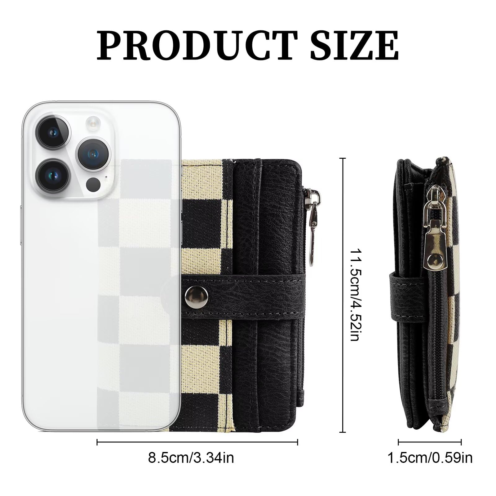 Ounamei RFID Blocking PU Leather Bifold Wallet | Compact Checkered Wallet with 8 Card Slots, ID Window & Coin Pocket