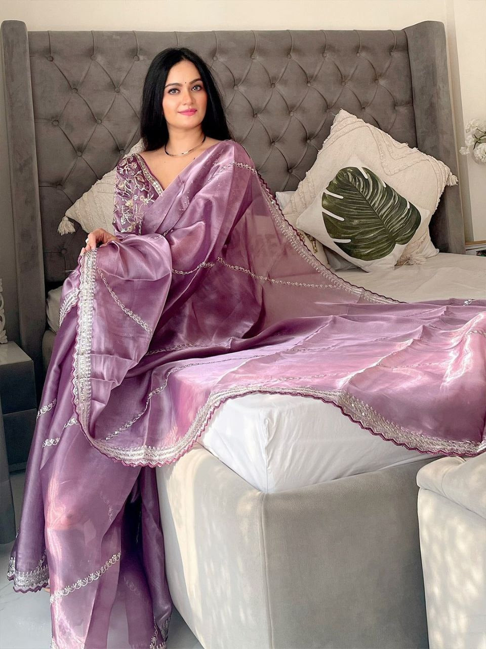  Elegant Soft Zimmy Choo Silk Designer Embroidery Work Saree In Purple Color showcasing rich embroidery and traditional craftsmanship