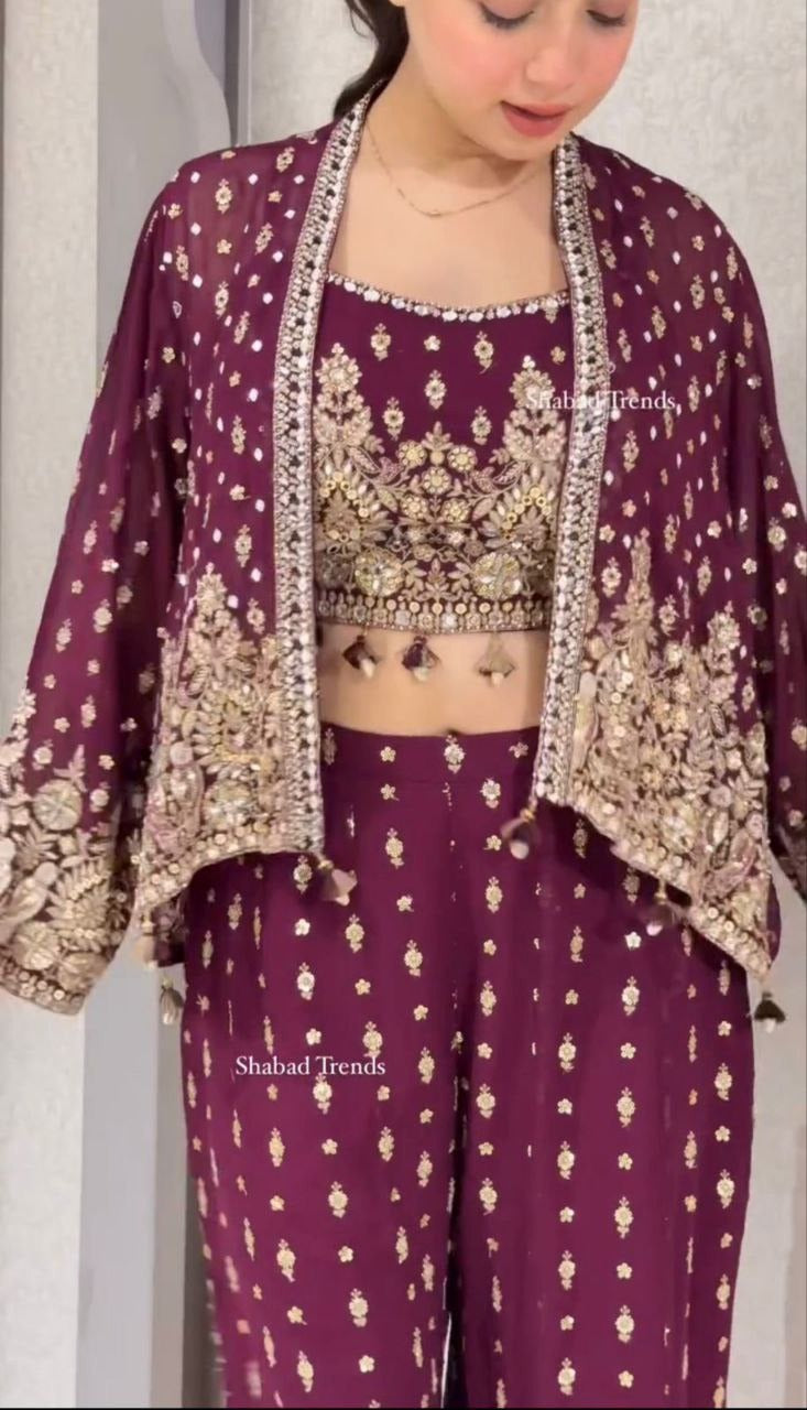 Stylish and elegant purple palazzo with intricate embroidery details