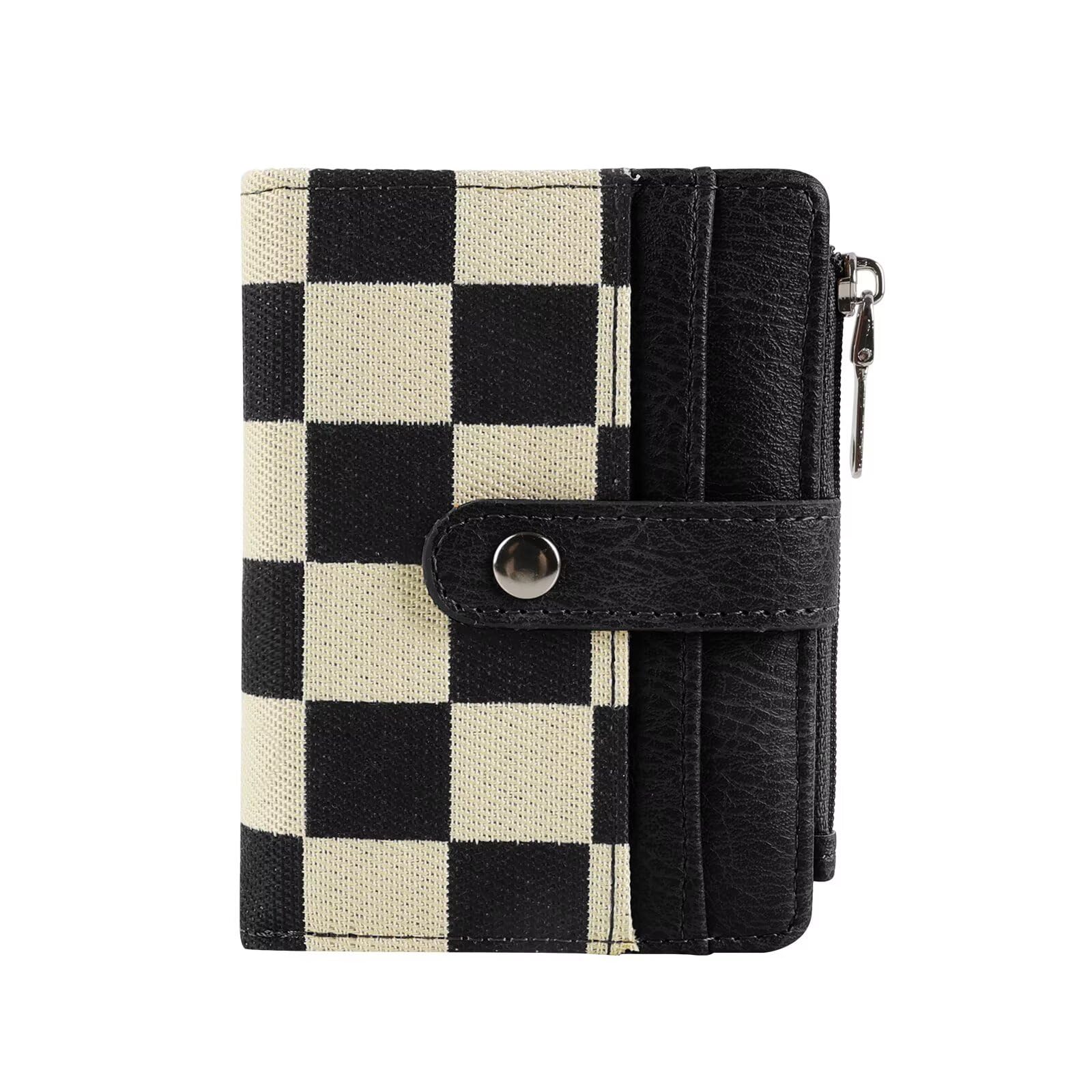 Ounamei RFID Blocking PU Leather Bifold Wallet | Compact Checkered Wallet with 8 Card Slots, ID Window & Coin Pocket