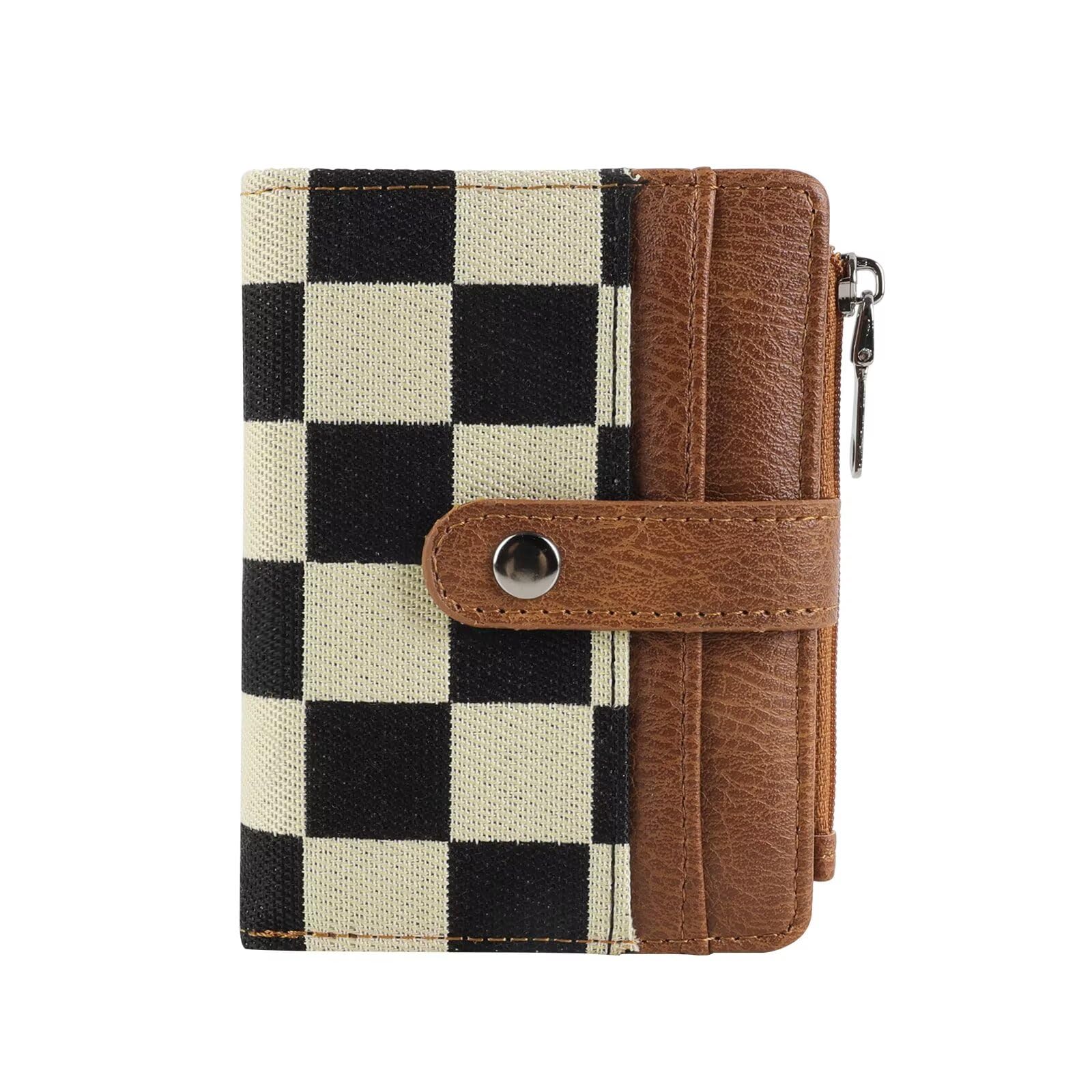 Ounamei RFID Blocking PU Leather Bifold Wallet | Compact Checkered Wallet with 8 Card Slots, ID Window & Coin Pocket