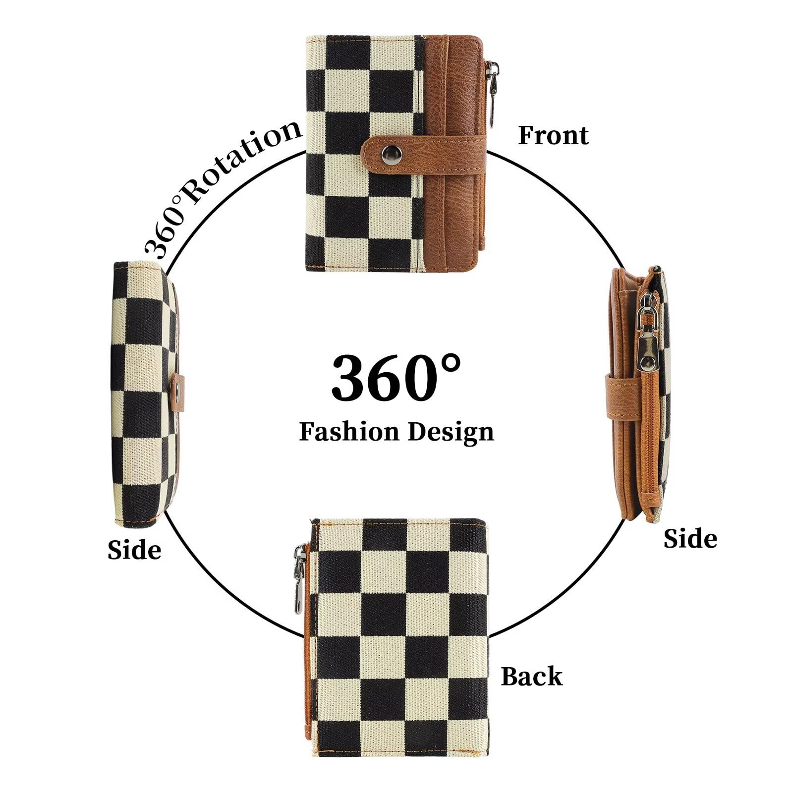 Ounamei RFID Blocking PU Leather Bifold Wallet | Compact Checkered Wallet with 8 Card Slots, ID Window & Coin Pocket