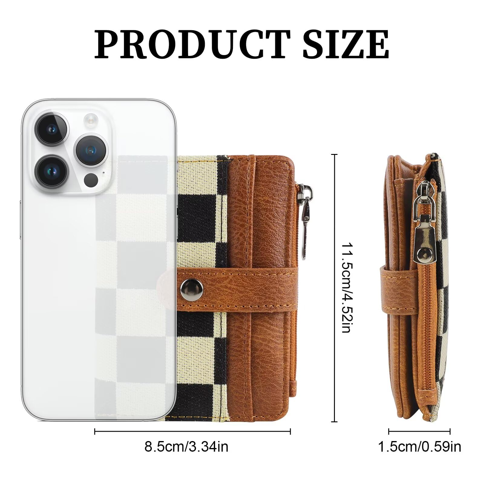 Ounamei RFID Blocking PU Leather Bifold Wallet | Compact Checkered Wallet with 8 Card Slots, ID Window & Coin Pocket