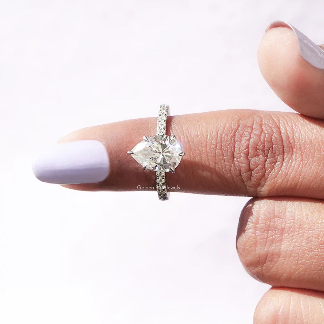 Pear Cut Moissanite Accent Stone Ring