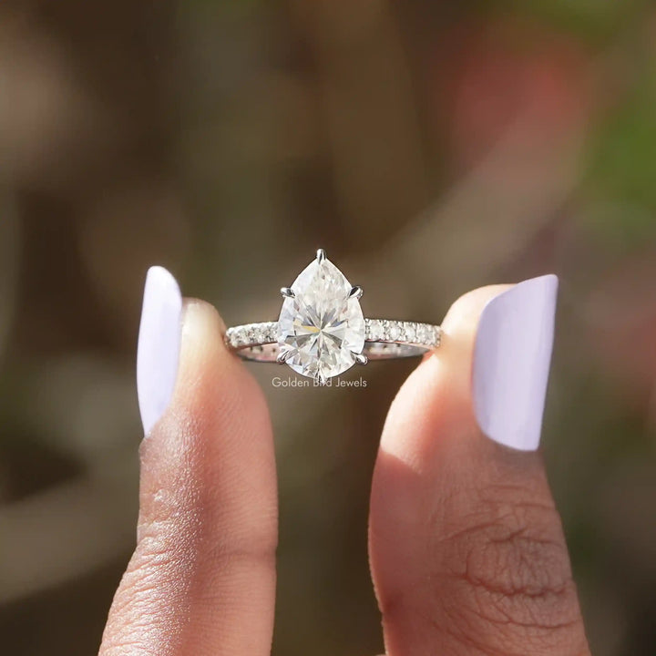 Pear Cut Moissanite Accent Stone Ring