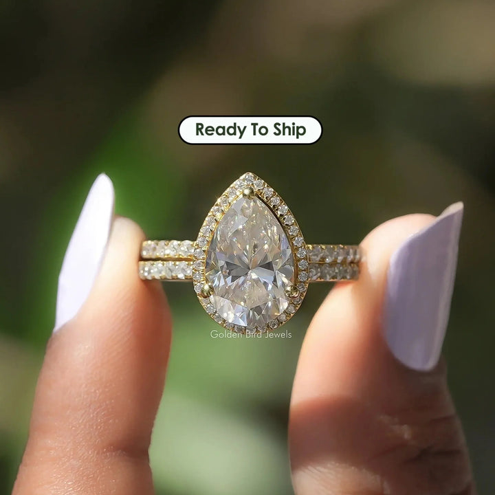 Pear Cut Moissanite Halo Engagement Ring