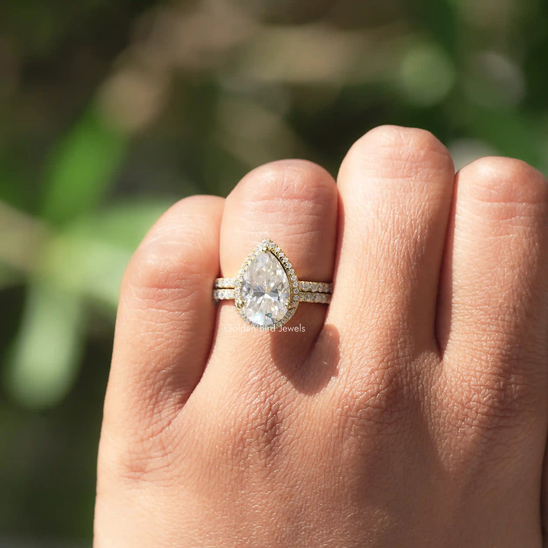 Pear Cut Moissanite Halo Engagement Ring