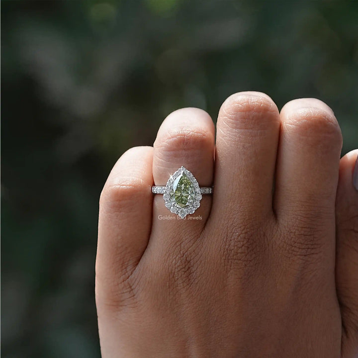 Mint Green Pear Cut Moissanite Halo Ring