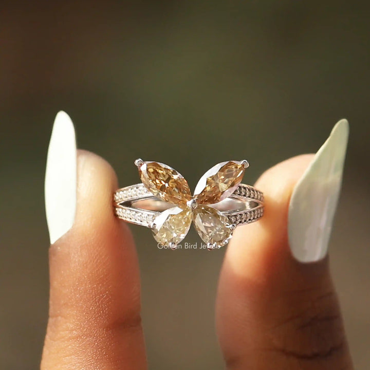 Marquise Cut Moissanite Butterfly Engagement Ring