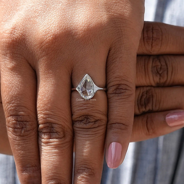 Rose Cut Pear Moissanite Bezel Set Ring