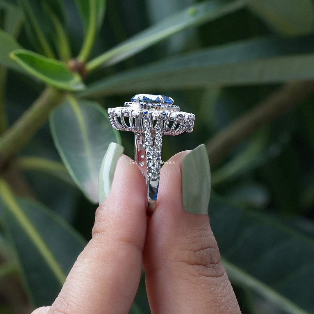 Pear Moissanite Halo Engagement Ring