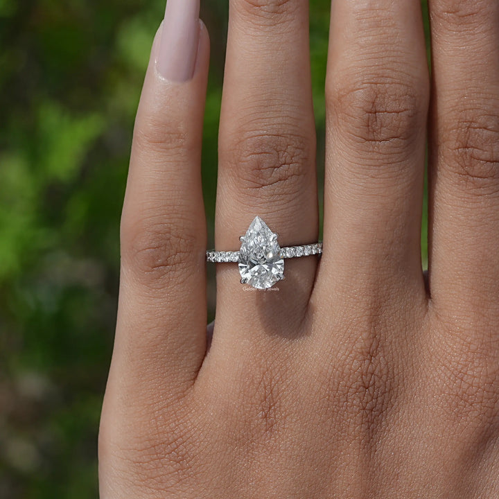 Solitaire Accent Pear Shape Lab Diamond Ring