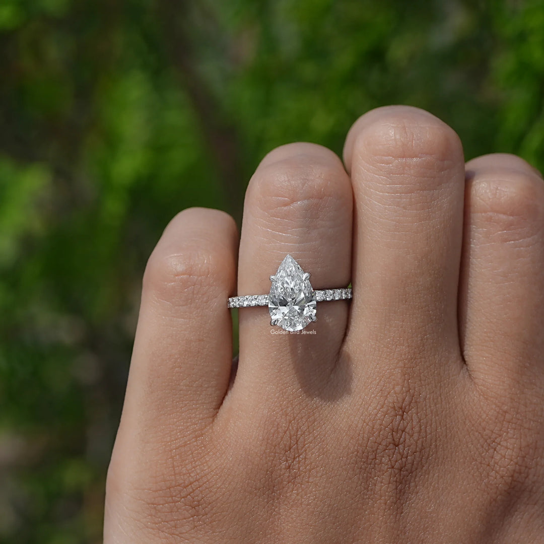 Solitaire Accent Pear Shape Lab Diamond Ring