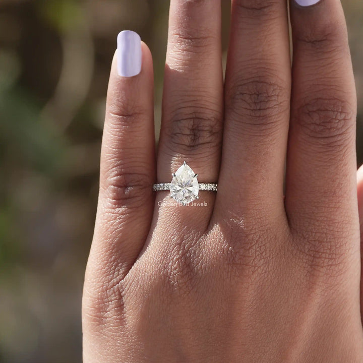 Pear Cut Moissanite Accent Stone Ring