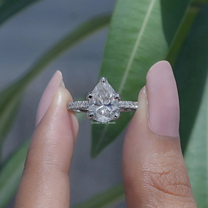 Pear Shaped Moissanite Accent Stone Ring