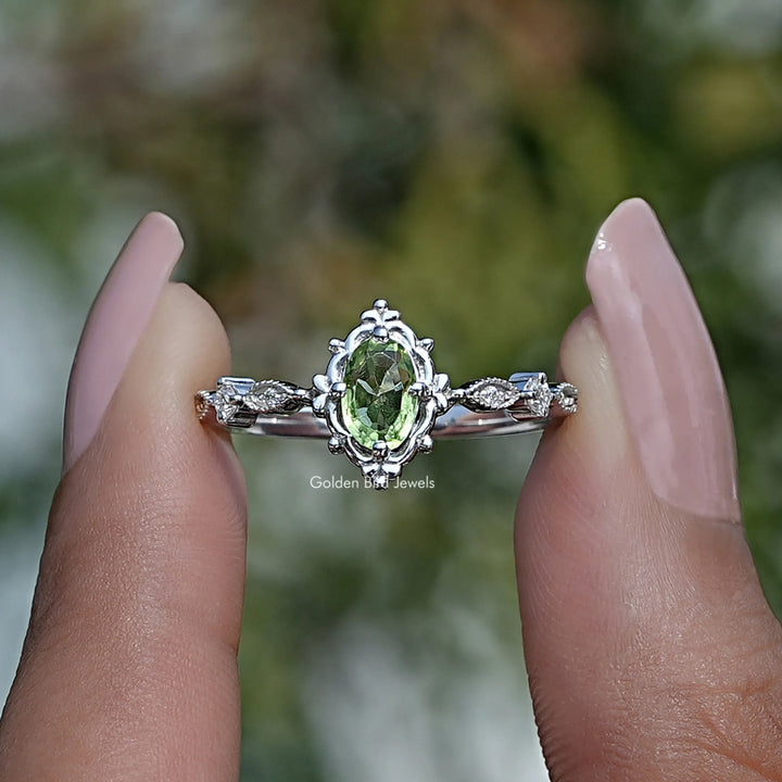 Peridot Green Oval Cut Gemstone Accent Ring