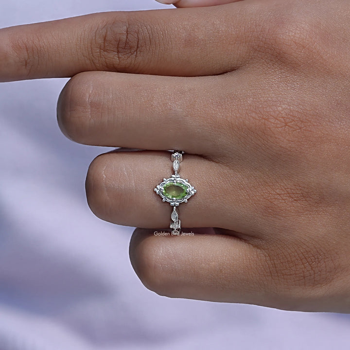 Peridot Green Oval Cut Gemstone Accent Ring