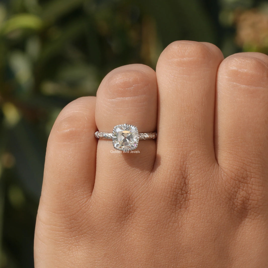 Colorless Peruzzi Cut Moissanite Solitaire Ring