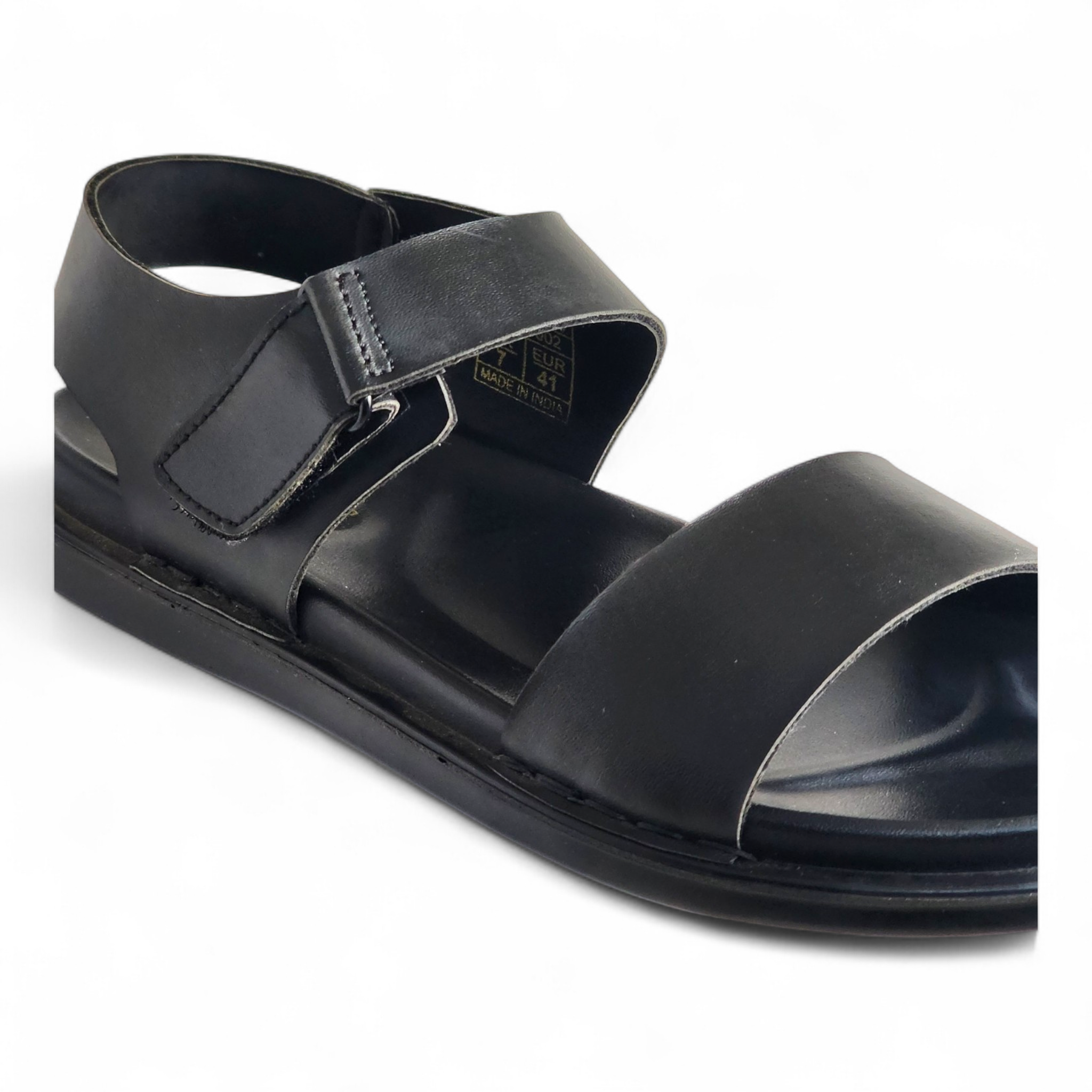 SKEROO 5002 BLACK Men's Leather Velcro Closer Sandal - qivii