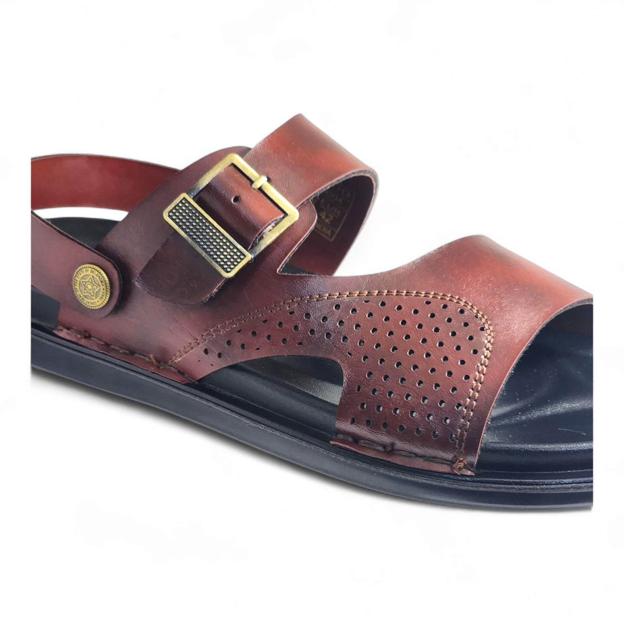 SKEROO 5004 BROWN Men's Leather Button Pack Sandal - qivii