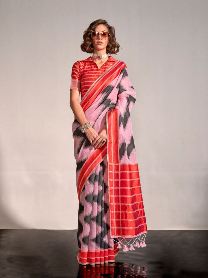 Pink Spun Handloom Weaving Saree