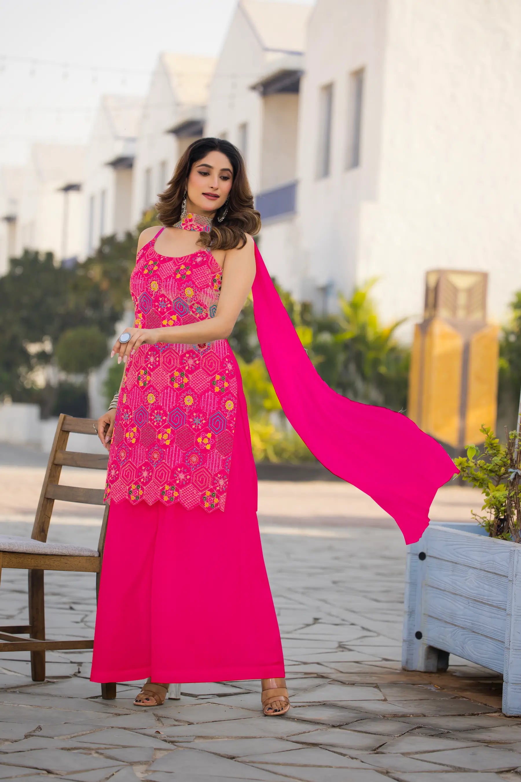 Dark Pink Chinon Sequence Embroidery Work Salwar Suit - qivii