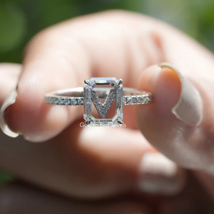 Portrait Cut Emerald Moissanite Engagement Ring